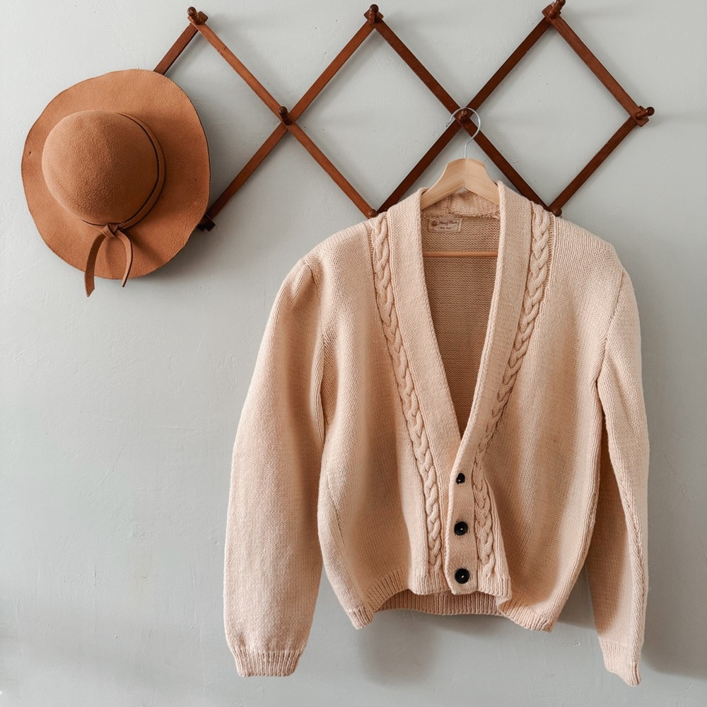 Handmade Vintage Cream Cableknit Cottage-core Cardigan